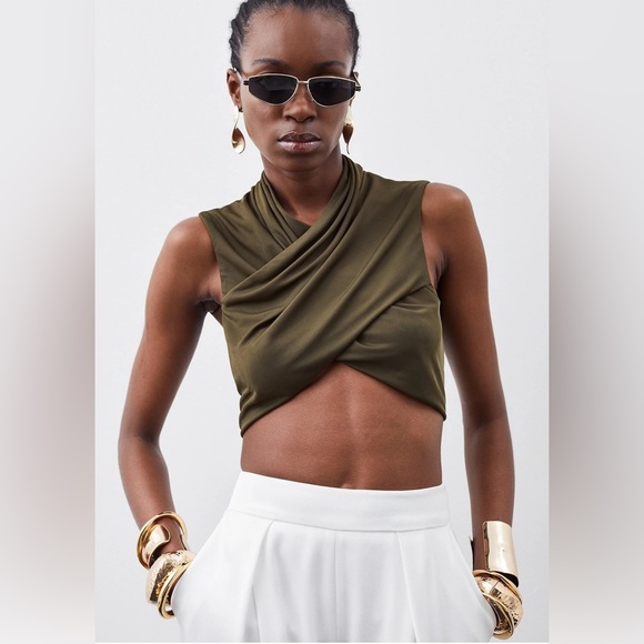 KAREN MILLEN 🆕 Jersey Crepe Cross Front Top. Size Large. Effortless Chic! - Picture 1 of 7